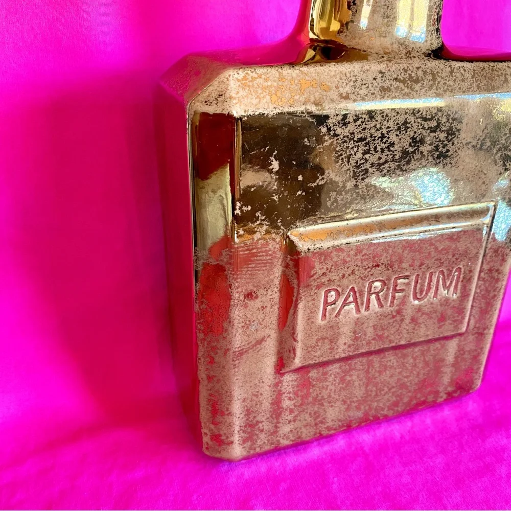 Z Gallerie Gold Perfume Bottle Statue Girly Decor Bank Shiny Glam Fragrance Art